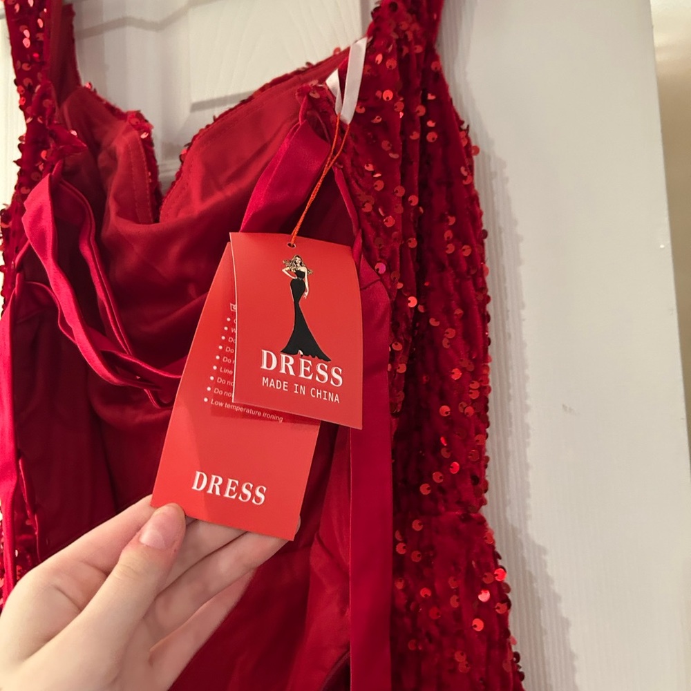 DARK RED OFF THE SHOULDER SEQUIN GOWN - Picture 13 of 14